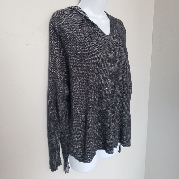 Eileen Fisher Women's Large Charcoal Grey Long Sleeve Hooded Sweatshirt Top - Picture 3 of 8